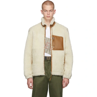 Shop Loewe White And Tan Shearling Jacket In 2073 Whtcam