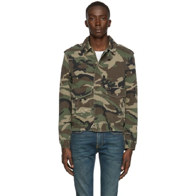 Shop Saint Laurent Green Camouflage Aviator Jacket