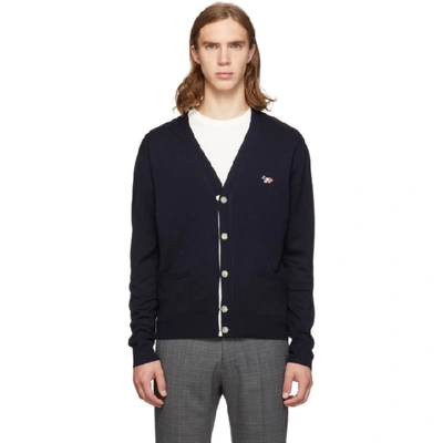 Shop Maison Kitsuné Maison Kitsune Navy Tricolor Fox Cardigan