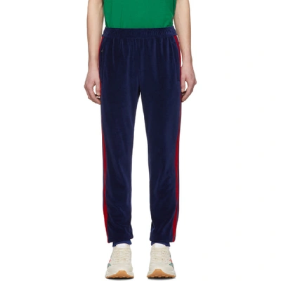 Shop Gucci Blue Velour Jogging Lounge Pants In 4358blured