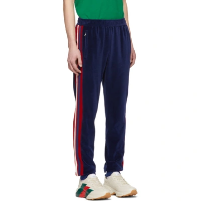 Shop Gucci Blue Velour Jogging Lounge Pants In 4358blured