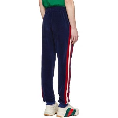 Shop Gucci Blue Velour Jogging Lounge Pants In 4358blured