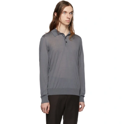 Shop Giorgio Armani Grey Solid Long Sleeve Polo