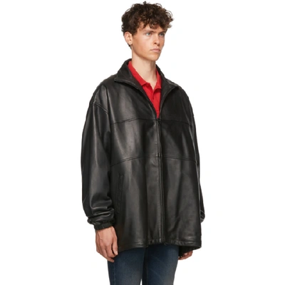 Shop Balenciaga Black Leather Zip-up Track Jacket