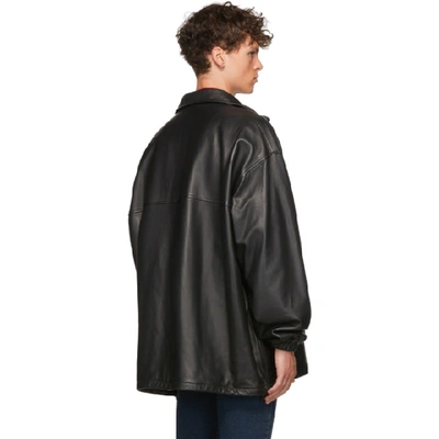 Shop Balenciaga Black Leather Zip-up Track Jacket