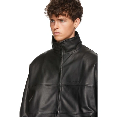 Shop Balenciaga Black Leather Zip-up Track Jacket