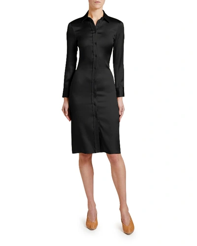 Shop Bottega Veneta Knee-length Satin Shirtdress In Black