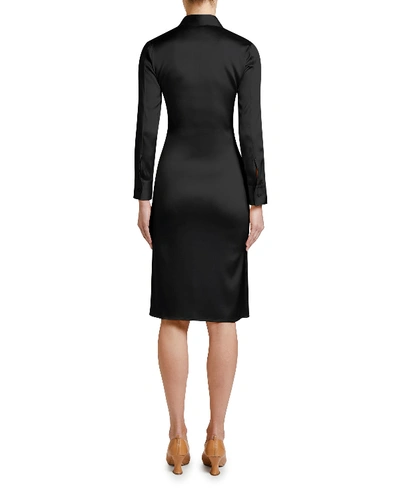 Shop Bottega Veneta Knee-length Satin Shirtdress In Black