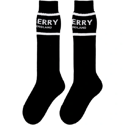 BURBERRY 黑色徽标长筒袜