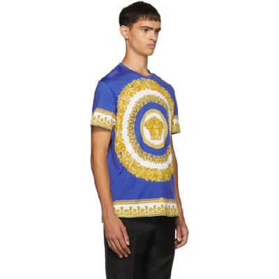 Shop Versace Blue And Yellow Barocco Print T-shirt In A741 Blue