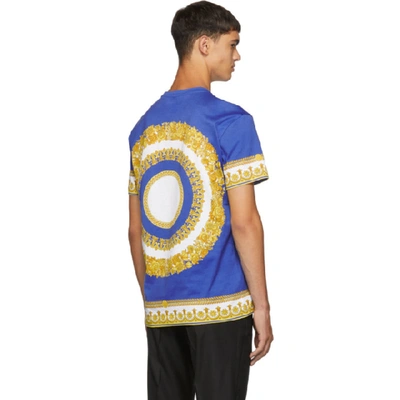 Shop Versace Blue And Yellow Barocco Print T-shirt In A741 Blue