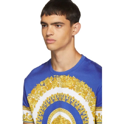 Shop Versace Blue And Yellow Barocco Print T-shirt In A741 Blue