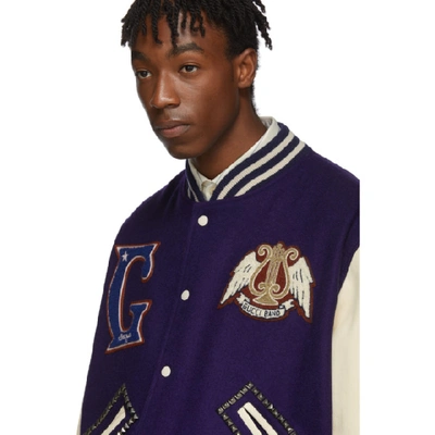 Shop Gucci Blue & Off-white ' Band' Varsity Jacket In 5062 Blue