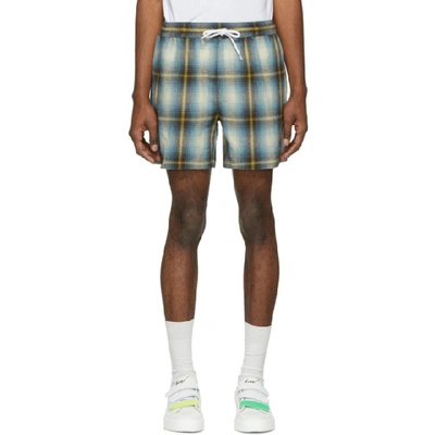 Shop Adaptation Blue And Yellow Plaid Shorts In Blue Yellow