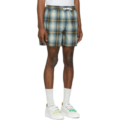 Shop Adaptation Blue And Yellow Plaid Shorts In Blue Yellow
