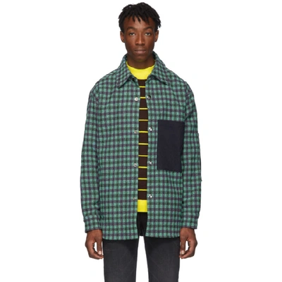 Shop Acne Studios Green And Purple Plaid Wool Overshirt In Lilac/mint