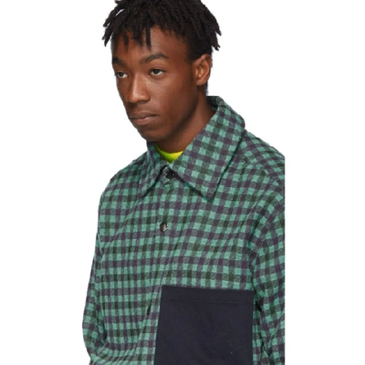 Shop Acne Studios Green And Purple Plaid Wool Overshirt In Lilac/mint