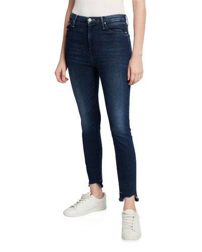 Shop Mother The High-waisted Looker Ankle Fray Jeans In Blue