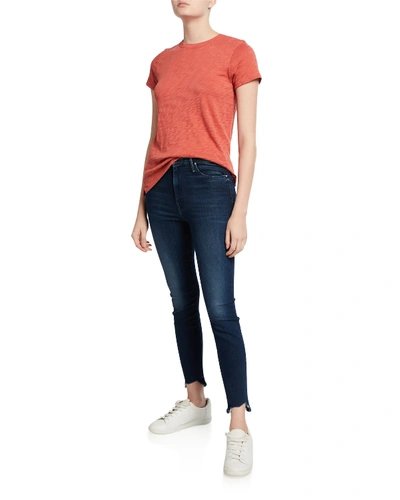 Shop Mother The High-waisted Looker Ankle Fray Jeans In Blue