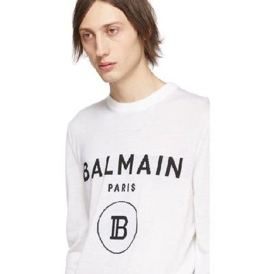 Shop Balmain White Wool Logo Sweater In Gab Blanc/n