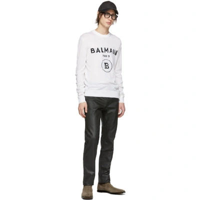 Shop Balmain White Wool Logo Sweater In Gab Blanc/n