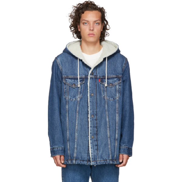 sherpa denim jacket with hood