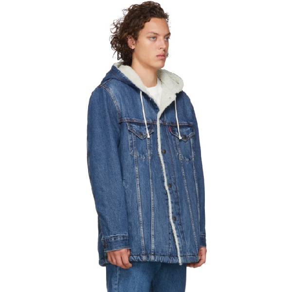 long sherpa hooded trucker jacket