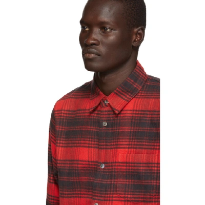 Shop John Elliott Red Plaid Straight Hem Shirt In Red Blk