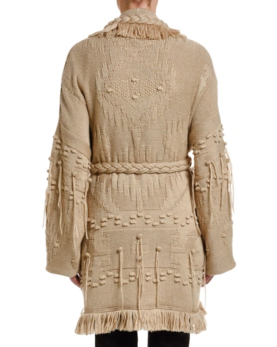 Shop Alanui Icon Oversize Fisherman Cardigan In Beige