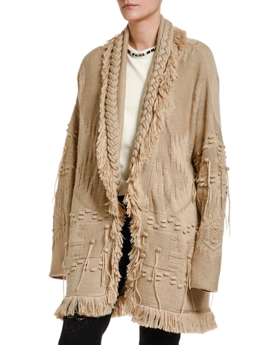 Shop Alanui Icon Oversize Fisherman Cardigan In Beige