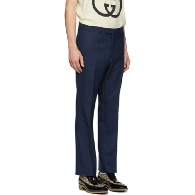 Shop Gucci Navy Twill Trousers In 4265 Navy