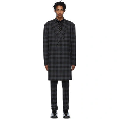Shop Balenciaga Black And Grey Checked Double-breasted Jacket In 1140 Anth