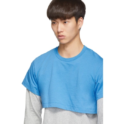 Shop Comme Des Garçons Shirt Comme Des Garcons Shirt Blue And Grey 2-tone Long Sleeve T-shirt In 1 Blugrey