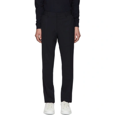 Shop Fendi Navy Wool Ff Trousers In F0qg0 Dk Bl