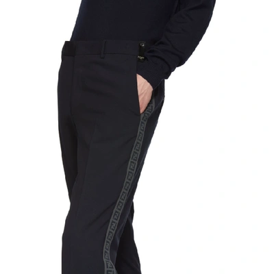 Shop Fendi Navy Wool Ff Trousers In F0qg0 Dk Bl