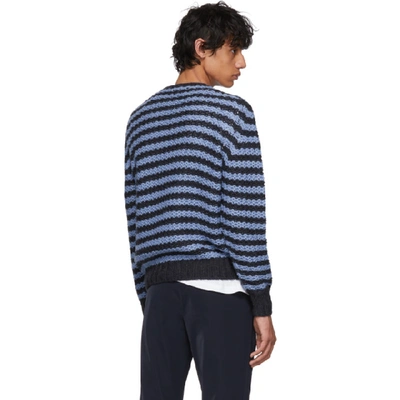 Shop Prada Navy & Blue Striped Alpaca Crewneck Sweater In Navy Celeste