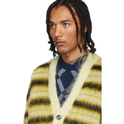Shop Marni Yellow & Black Striped Mohair Cardigan