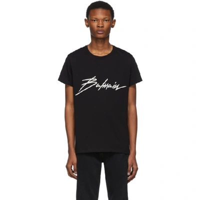 Shop Balmain Black Embroidered Logo T-shirt In 0pa Noir
