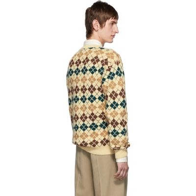 Shop Gucci Beige Argyle Wool V-neck Sweater In 9133 Milkmu