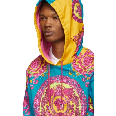 Shop Versace Orange And Blue Barocco Hoodie