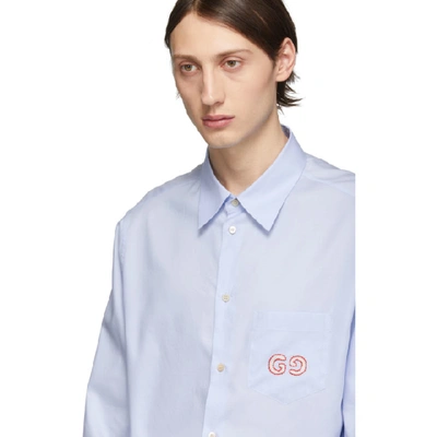 Shop Gucci Blue Gg Oxford Shirt In 4850 Blue
