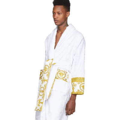 Shop Versace White Logo Barocco Robe