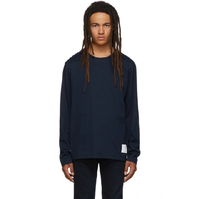 Shop Thom Browne Navy Relaxed Fit Long Sleeve T-shirt In 415 Navy