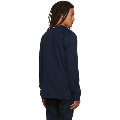 Shop Thom Browne Navy Relaxed Fit Long Sleeve T-shirt In 415 Navy