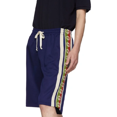 Shop Gucci Blue Ribbon Logo Shorts In 4420 Blue