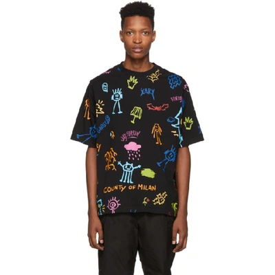 Shop Marcelo Burlon County Of Milan Black All Over Sketch T-shirt In Multi