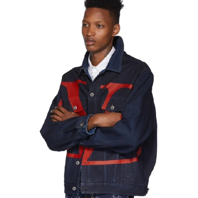 Shop Valentino Blue Denim Vlogo Jacket In I52navy/ro