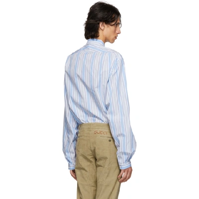 Shop Gucci Blue Striped Pocket Shirt In 3978 Azure