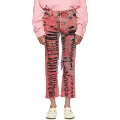 Shop Gucci Black And Red Overdyed Ripped Jeans In 1094 Blkred