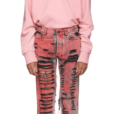 Shop Gucci Black And Red Overdyed Ripped Jeans In 1094 Blkred